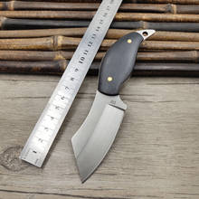 Mini cuchillo de hoja fija de acero D2, mango de ébano negro, para acampar al aire libre, con cubierta de cuero, cuchillo pequeño de liquidación 2024 - compra barato