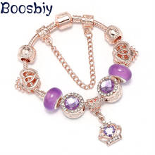 Boosbiy pulseira com pingente de coroa de cristal roxo, contas de amuleto de ouro rosado para mulheres, pulseira de marca fashion para presente de joalheria 2024 - compre barato