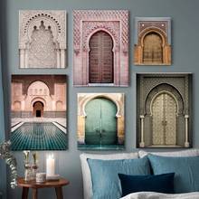 Pôsteres nórdicos de porta do marrocos, posteres e impressões, pintura em tela, arte de parede, imagem modular de parede para sala de estar, decoração de casa 2024 - compre barato