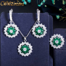 CWWZircons 3 Piece Green Flower Zirconia Necklace Earring and Ring Fashion Silver Color Women CZ Jewelry Sets Accessories 27 2024 - buy cheap