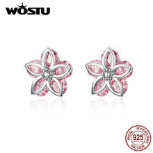 WOSTU Pink Crystal Sakura Blossom Stud Earrings 100% 925 Sterling Silver Small Earrings For Women Wedding Luxury Jewelry CQE644 2024 - buy cheap