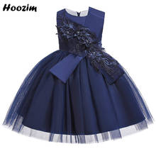 Vestido de festa infantil, azul escuro, de tule, macio, para noite e concurso, meninas de 4-10 anos, vestido formal de bordado, flor e carpete vermelho, infantil 2024 - compre barato