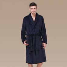 Winter Warm Robe For Male  Kimono Bathrobe Gown Navy Blue Sleepwear Long Casual Nightgown 2024 - buy cheap