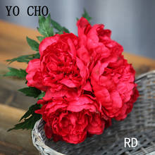 YO CHO большие яркие искусственные Букет пионов, цветы, шелковые пионы, Осенние искусственные цветы, свадебные, домашние, вечерние, 5 головок, цветочные 2024 - купить недорого