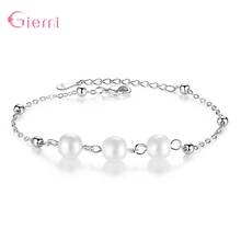 High Quality Simulated Pearl Chain Bracelets Bangles For Women Trendy 925 Sterling Silver Three Beads Jewelry Gift 2024 - buy cheap