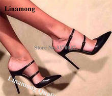 Linamong-zapatos de tacón alto de charol con punta puntiaguda, tacones de tacón alto de dos correas, color negro, blanco y rojo, talla grande 2024 - compra barato