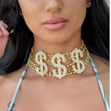 Collar de cadena con diamantes de imitación para chica, Gargantilla de gran dólar, estilo Hip Hop, con letras de cristal de lujo 2024 - compra barato