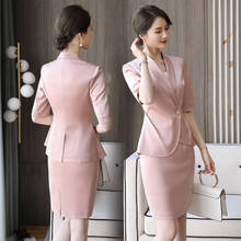 Terno profissional elegante, rosa, para verão, nova moda, jaqueta feminina, saia, duas peças, alta qualidade, 2021 2024 - compre barato
