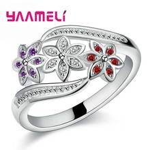 Elegance Three Color CZ Crystal  Flower Ring Women Girls Fashion 925 Sterling Silver Ring Wedding Lady Jewelry 2024 - buy cheap