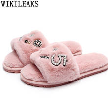 Designer de Perfume Decoração Chinelos De Pele Mulheres Inverno Chinelos Camélia Pérola Beading Sandálias Das Mulheres De Pele Rosa Desliza Pantufas 2024 - compre barato