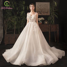 SSYFashion New Romantic Bride Wedding Dress White V-neck Spaghetti Straps Lace Beading Long Wedding Gowns Vestidos De Novia 2024 - buy cheap
