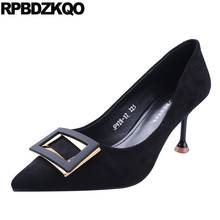 Zapatos informales de Punta puntiaguda para mujer, tacones altos finos de diseñador, de ante, sin cordones, talla 4, 34, 3 pulgadas, stilettos, 2021 2024 - compra barato