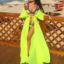2019 Long bikini Beach Cover Up summer women Swimwear Cover Up Sexy See-through Beach Dress tunic Cardigan Bathing Swim suit 2024 - buy cheap