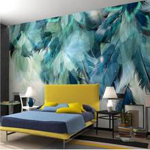 Papel de parede com penas azuis para sala de estar, papel de parede 3d nórdico, minimalista, arte abstrata, estampado para sala de estar 2024 - compre barato