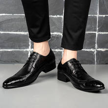 PJCMG New Black Men Oxford Business Genuine Leather Dress Party Wedding Pointed Toe Lace-Up Office Career Oxfords Shoes 2024 - купить недорого