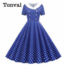 Tonval-vestido Vintage con doble botonadura para mujer, Túnica de lunares de los años 50 y 60, vestido elegante de verano 2020 2024 - compra barato