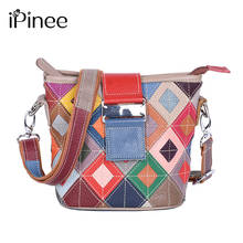 iPinee Multi-color Cow Leather Small Should Bags Women Genuine Leather Vintage Diamond Patchwork with Thread Messenger Bag 2024 - buy cheap