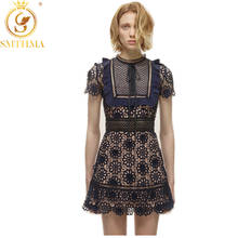 SMTHMA 2022 New Arrival Summer Runway Dresses Women's Embroidered Lace Hollow Out Short Sleeve Dress 2024 - buy cheap