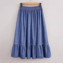 2022 Summer women vintage Ruffled denim skirt,fashion brand cotton jeans skirts,collage school skirts 2024 - buy cheap