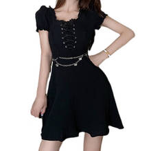 Vestido de verano de manga corta con escote cuadrado, minivestido negro gótico, Sexy, Vintage, elegante, para fiesta, 2021 2024 - compra barato