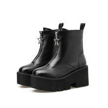 new high-heeled short boots round toe waterproof platform five pointed star zipper decoration non slip bottom slope heel wo 2024 - buy cheap