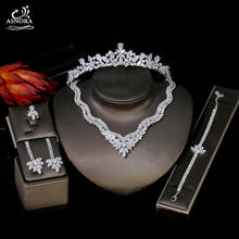 Fashion simple 3A transparent cubic zirconia necklace earrings bracelet crown jewelry set wedding bridal jewelry set T0866 2024 - buy cheap