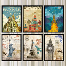 World Famous City Paris New York Moscow Rome European and American-Style Sofa Background Wall Decorative Painting Living Room 2024 - buy cheap