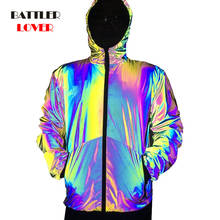 Autumn Winter Men Night Colorful Reflective Hooded Jacket for Male Casual Windbreaker Hip Hop Jackets and Coats Drop Shipping 2024 - купить недорого