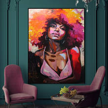 Pintura a óleo em tela artesanal preta feminina paleta faca retrato arte de parede para sala de estar arte decoração para casa 2024 - compre barato