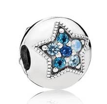 Genuíno 925 prata esterlina charme brilhante estrela com azul mix clipe de cristal bloqueio rolha contas caber pandora pulseira jóias diy 2024 - compre barato