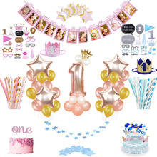 Для малышей, первый день рождения, розовый, синий, воздушный шар, баннер, украшение, один год, для маленьких мальчиков и девочек, торт, Topper Baby Shower, день рождения, Декор 2024 - купить недорого