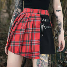 Женская плиссированная юбка, красная, черная, женская, Harajuku, клетчатая короткая танцевальная юбка в стиле панк, асимметричная, мини, Лолита, косплей 2024 - купить недорого