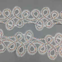 Cinta de encaje bordada con diamantes de imitación, 1 yarda, blanco, perla, flor, costura artesanal para disfraz, vestido de novia, ropa 2024 - compra barato