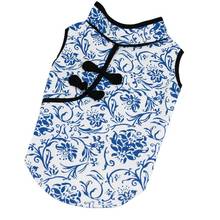 Top-cachorrinho cão china estilo de moda azul e branco floral impressão camiseta colete de verão camiseta tanque xl 2024 - compre barato