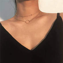 Corrente fina dourada do goth, colar feminino minimalista com pingente circular ligado 2024 - compre barato