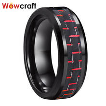 Кольцо из карбида вольфрама для мужчин и женщин, обручальное кольцо с инкрустацией из углеродного волокна черного и красного цвета, 8 мм 2024 - купить недорого