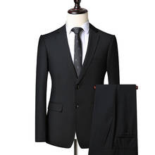 Мужской костюм из двух предметов, Модный облегающий костюм черного цвета, пиджак и брюки, темно-синий костюм для свадебной вечеринки, 4xl, на осень 2024 - купить недорого