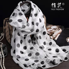 100% Real silk scarf long printed White black big spot Hangzhou silk Shawls Wraps for Ladies female spring autumn winter spring 2024 - buy cheap