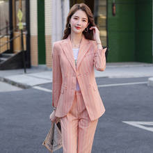 IZICFLY new style striped khaki pink 2 piece set women pants suit Elegant office Trouser and jacket blazer set Business OL Work 2024 - buy cheap