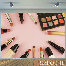 Maquillaje cosméticos lápiz labial rosa fiesta Fondo niña cumpleaños habitación decoración fotografía estudio foto niño vinilo fondo personalizado 2024 - compra barato