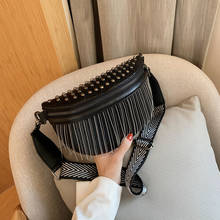 2020 Fashion Rivet Women Waist Bag Leather Fanny Pack Large Capacity Rhinestone Tassel Chest Bag For Girl Phone Pouch Belt Bag 2024 - buy cheap