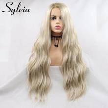 Sylvia peruca sintética loira com laço frontal, peruca resistente ao calor cabelo sintético ondulado com ombré, peruca longa diária para mulheres 2024 - compre barato