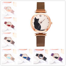 Reloj de mano con imán de oro rosa para mujer, nuevo accesorio de lujo con diseño de gato, de cuarzo, regalo elegante a la moda, 2020 2024 - compra barato