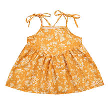 Повседневное платье без рукавов для маленьких девочек, желтое платье с цветочным принтом, вырезом лодочкой и открытыми плечами, фотосессия 2024 - купить недорого