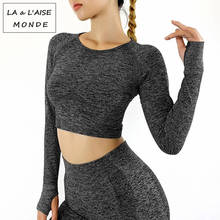 Women Sexy Sports Top Yoga Clothing Gym Crop Top Long Sleeve Shirts Seamless Clothing  Solid Color Yoga Shirt Women 2024 - buy cheap