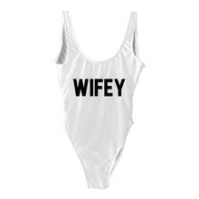 WIFEY-bañador con estampado de letras para mujer, traje de baño de una pieza, ropa de playa Sexy, monokini, corte bajo, 2021 2024 - compra barato