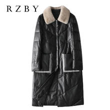 Chaqueta de piel de oveja auténtica para Mujer, ropa de abrigo larga con cuello de piel de visón, Parkas largas de pato blanco para invierno, RZBY243 2024 - compra barato