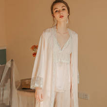 Women Pajamas Ladies Pink Sleepwear Simple Leisure Pyjamas 3pcs Long sleeve Robe Camisole Pajamas INS Fashion 2024 - buy cheap