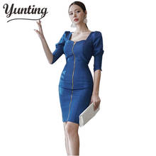 Spring Women Jeans Dress 2021 Autumn Female Sexy Single Breasted Slim Hip Party Dress Ladies Long Sleeve Denim Dresses 2024 - buy cheap