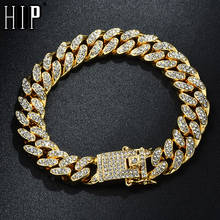 Хип-хоп Bling Iced Out Майами кубинская звеньевая цепочка, полностью AAA кристалл, проложенный мужской браслет, золотые браслеты для мужчин, ювелирные изделия 2024 - купить недорого